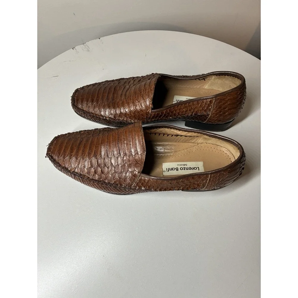 Lorenzo Banfi real snake Men's Brown Leather Loafers Shoes made in Italy 9 1/2